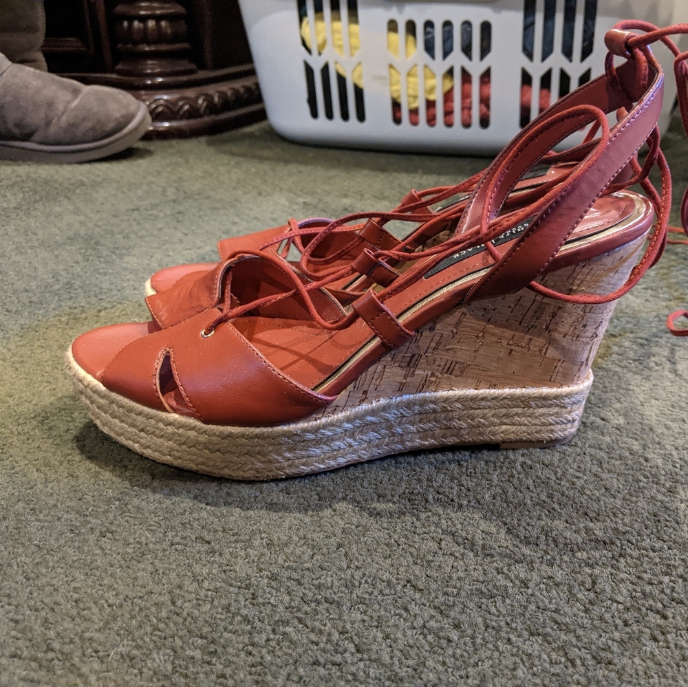 Strappy burgundy wedges